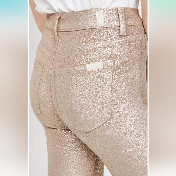 7 For All Mankind Ankle Skinny Velvet Jeans Metallic Gold - Picture 3 of 12